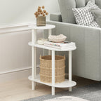 Furinno Turn-N-Tube 3-Tier Oval Sofa Side Table, End Table with Open Shelves, White/White