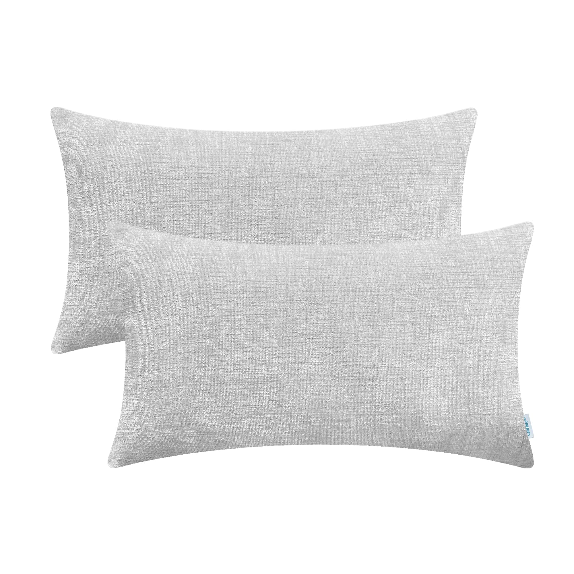 Calitime Pack Of 2 Cozy Pillow Covers Cases For Couch Sofa Home Decoration Solid Dyed Soft Chenille 12 X 20 Inches Moonbeam Gray