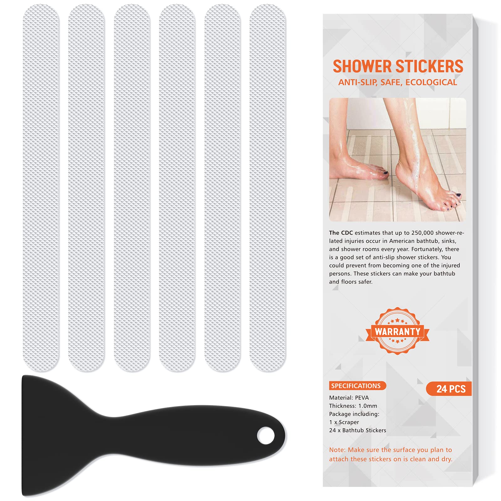 Non Slip Bathtub Stickers, 24 PCS Shower Stickers for Safety Bathroom Tubs, Bathtub Non Slip Stickers and Adhesive Decals Scrape