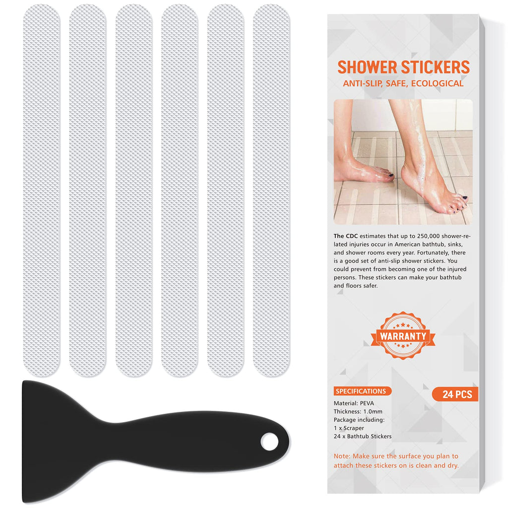 Non Slip Bathtub Stickers, 24 PCS Shower Stickers for Safety Bathroom Tubs, Bathtub Non Slip Stickers and Adhesive Decals Scrape