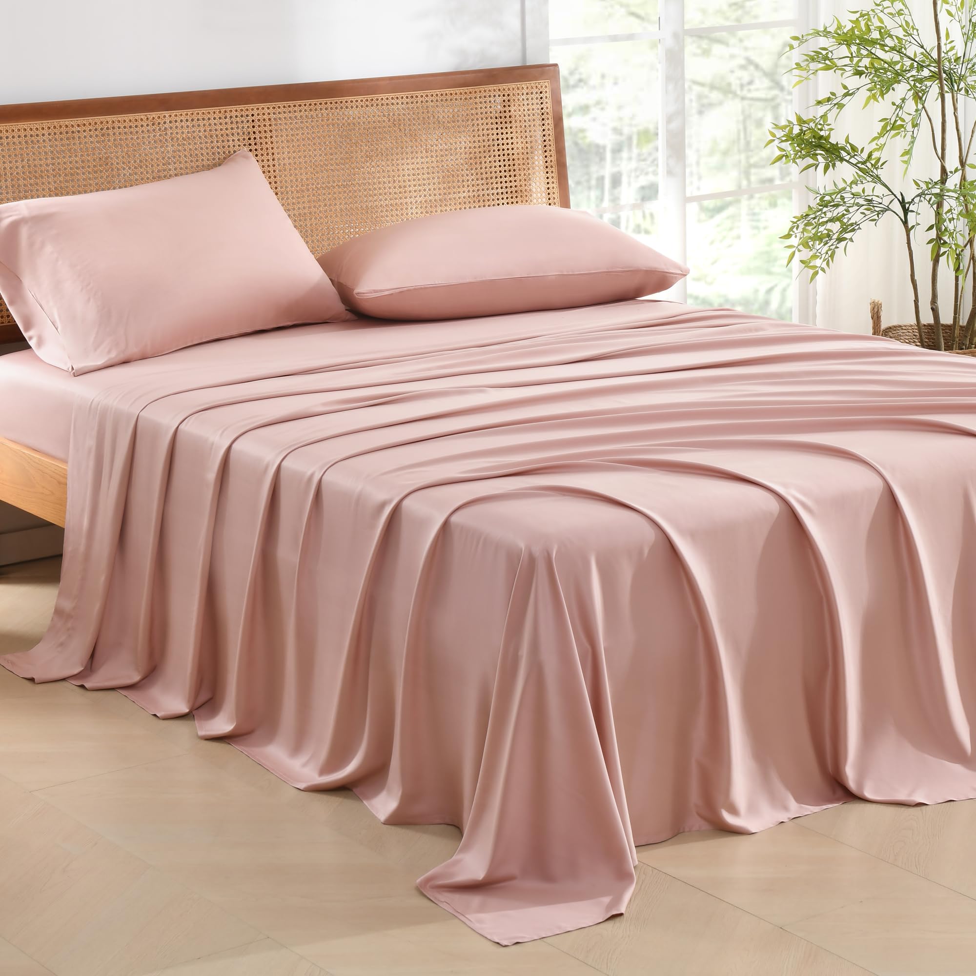 Andency Blush King Size Sheets Set, 100% Viscose Derived From Bamboo, Cooling King Sheets, Deep Pocket Up To 16', Silky Soft Bed Sheets, Hotel Luxury Breathable Bedding Sheets & Pillowcases…