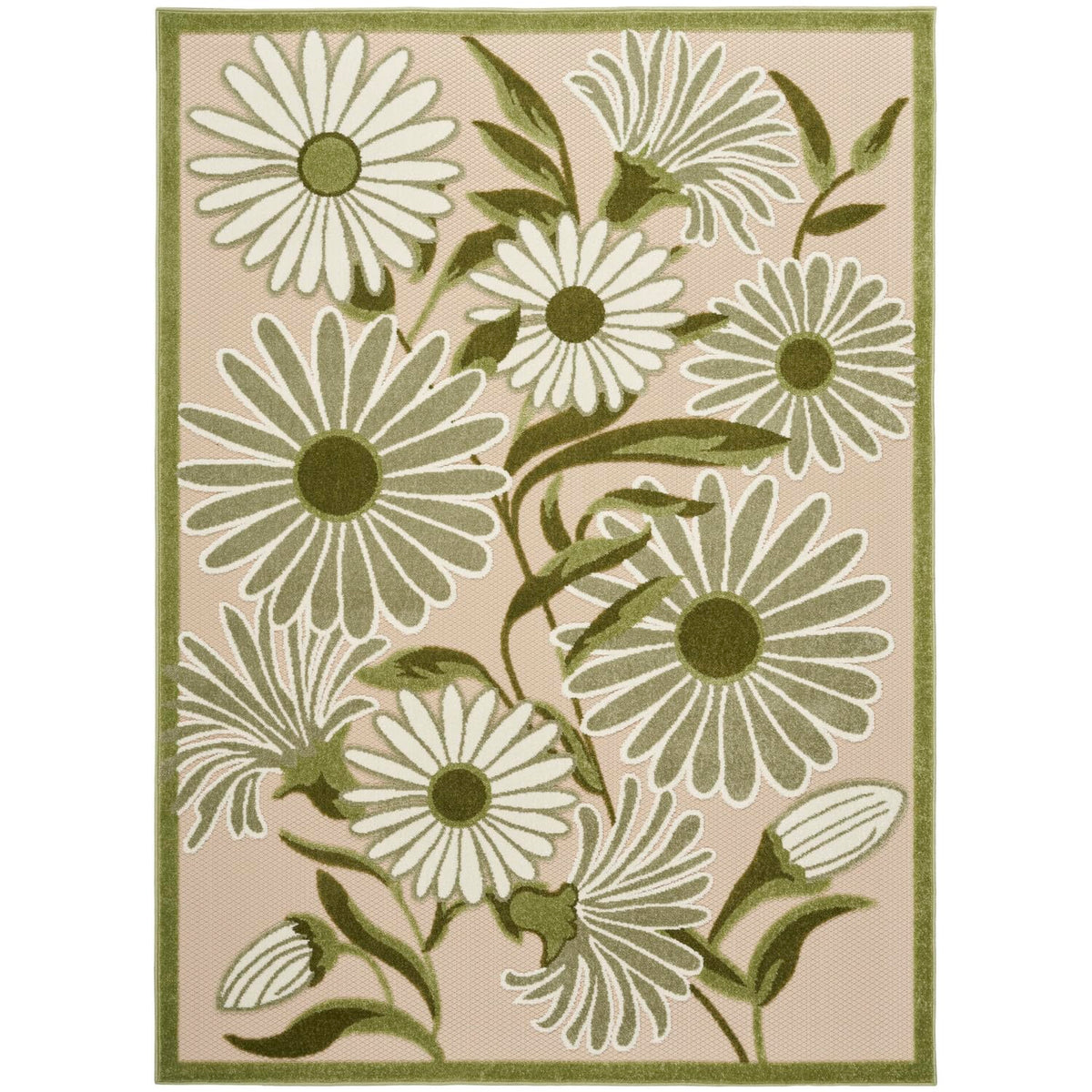 Nourison Aloha Nature Indoor-Outdoor Ivory Green 6' X 9' Area Rug, Easy Cleaning, Non Shedding, Bed Room, Living Room, Dining Ro