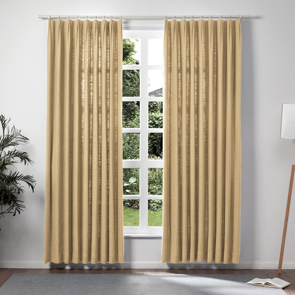 TWOPAGES Khaki Linen Pinch Pleat Drape for Living Room, Window Treatment Curtain Panel Double Layer Room Darkening Light Filteri
