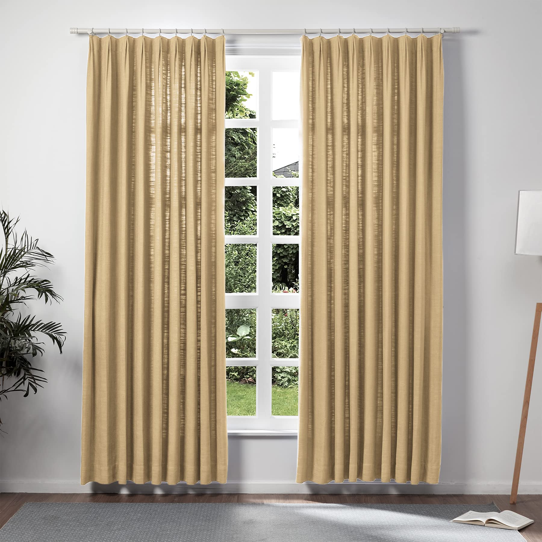 TWOPAGES Khaki Linen Pinch Pleat Drape for Living Room, Window Treatment Curtain Panel Double Layer Room Darkening Light Filteri