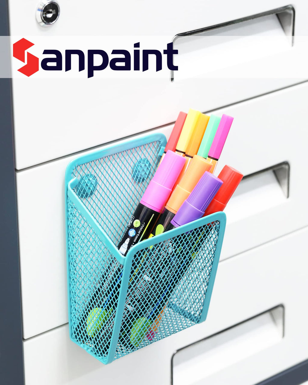 Sanpaint Magnetic Pencil Holder,Mesh Stainless Steel Pen Basket, Metal Writing Utensil Storage Organizer For Whiteboard,Blackboa