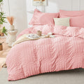 Hymokege Pink Duvet Cover King Size, Ultra Soft 3-Piece Seersucker Duvet Cover Set With Zipper Closure, Soft Brushed Microfiber