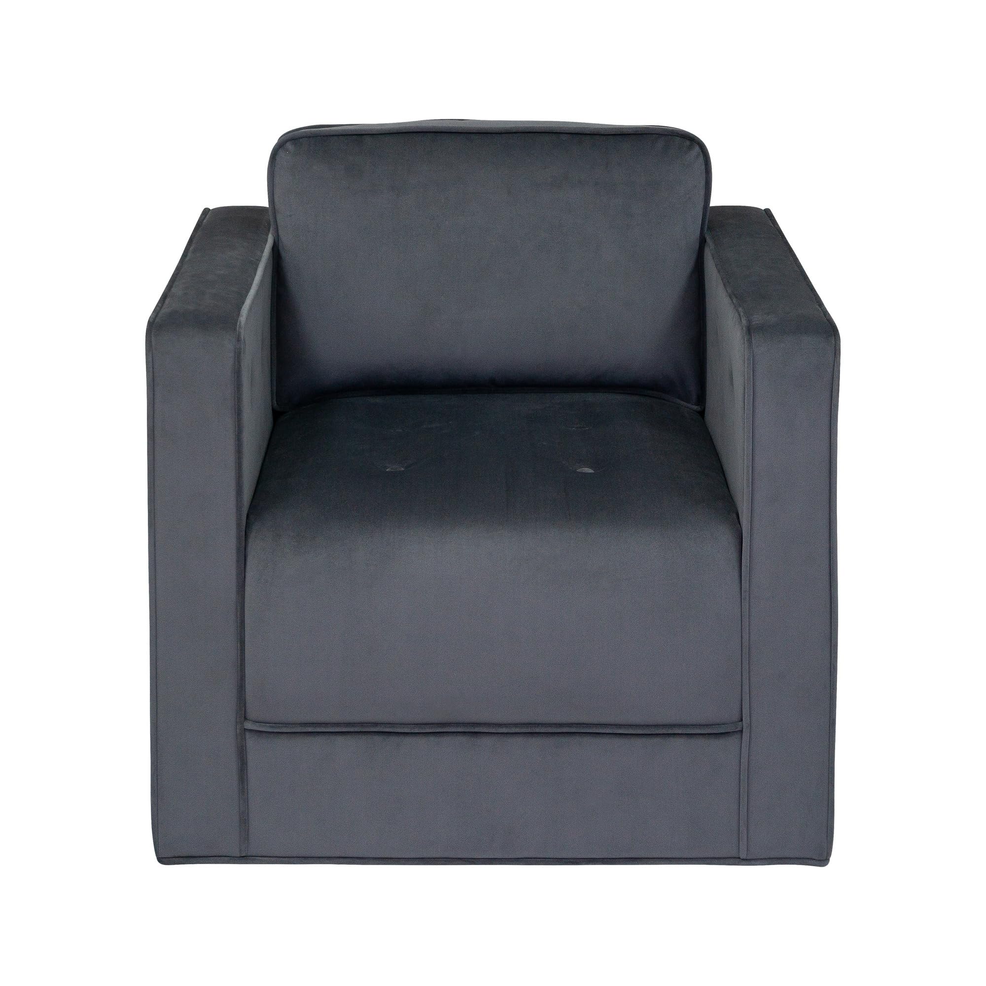 Martha Stewart Modern Button Tufted Velvet Swivel Chairs for Living Room, 360 Degree Metal Base Stand, Pipped Upholstered Bedroo