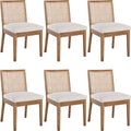 Bestano Farmhouse Rattan Dining Chairs Set Of 6 Natural Wood Dining Room Chairs Rectangle Cane Country Kitchen Chairs Upholstere
