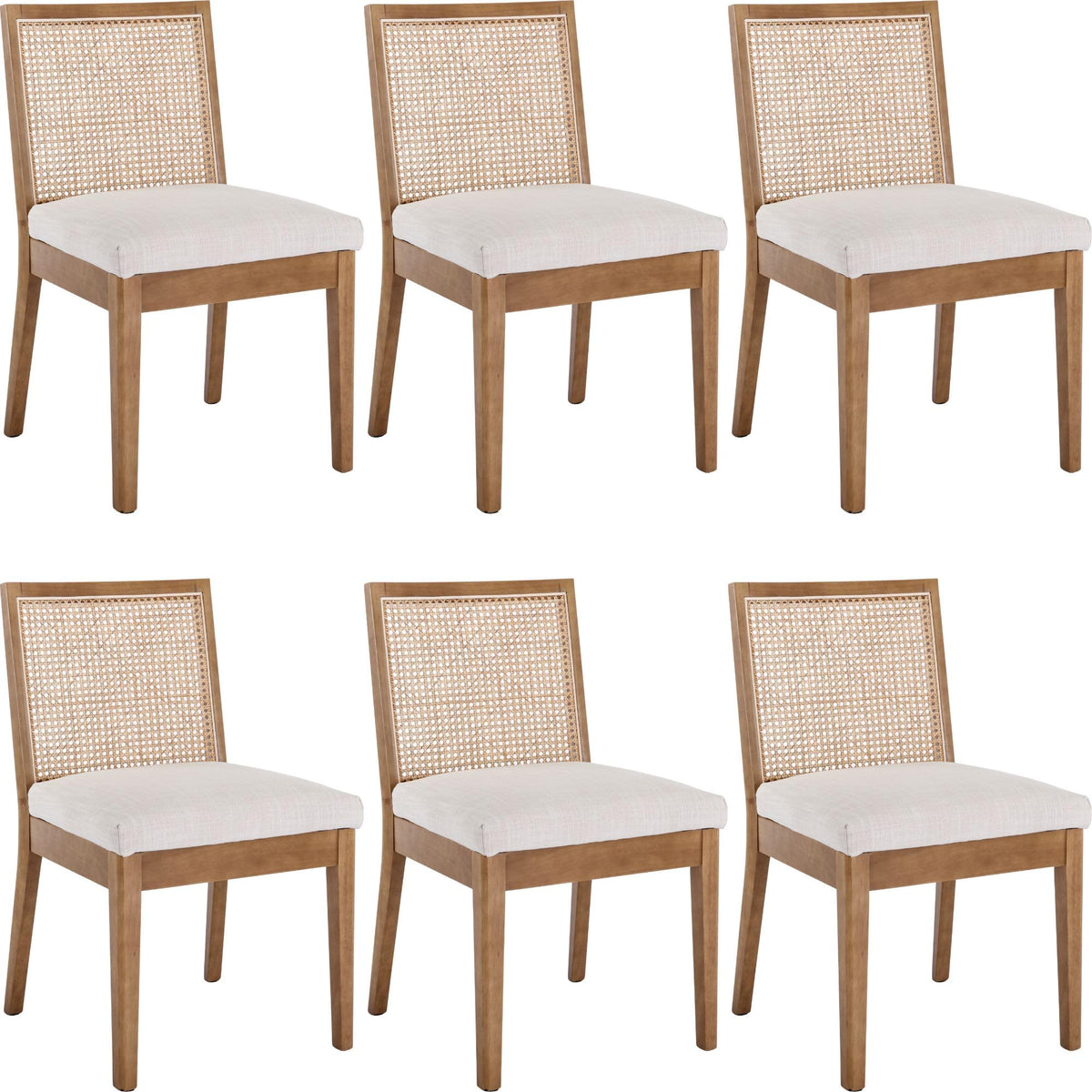 Bestano Farmhouse Rattan Dining Chairs Set Of 6 Natural Wood Dining Room Chairs Rectangle Cane Country Kitchen Chairs Upholstere
