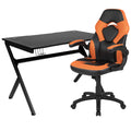 Flash Furniture Optis Black Gaming Desk And Orange/Black Racing Chair Set With Cup Holder, Headphone Hook & 2 Wire Management Holes