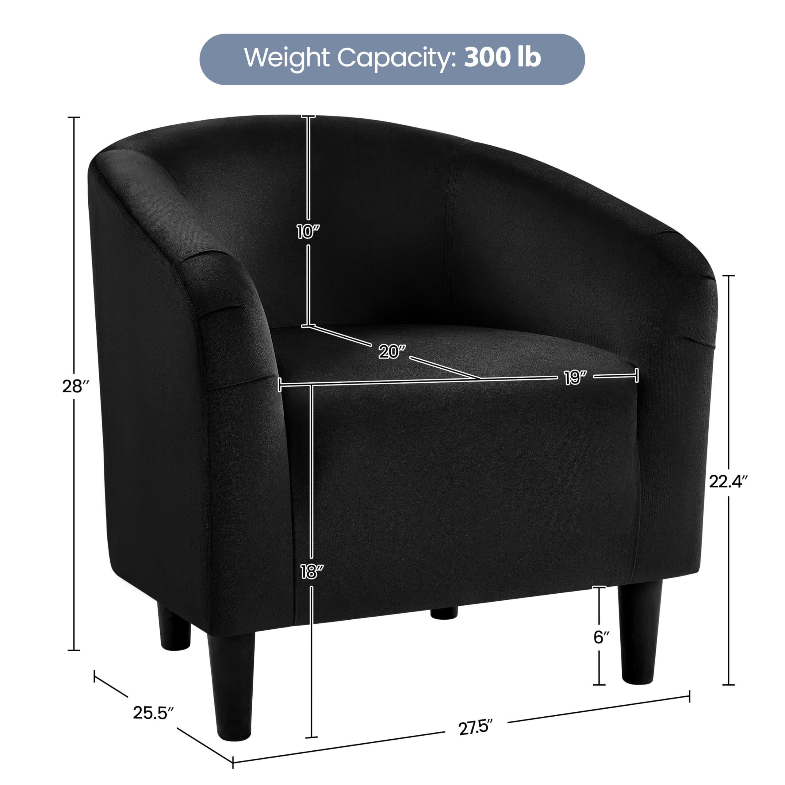 Yaheetech Barrel Chair, Modern Accent Chair Comfy Velvet Armchair Club Sofa Chair Vanity Chair For Living Room Bedroom Office Small Space, Black