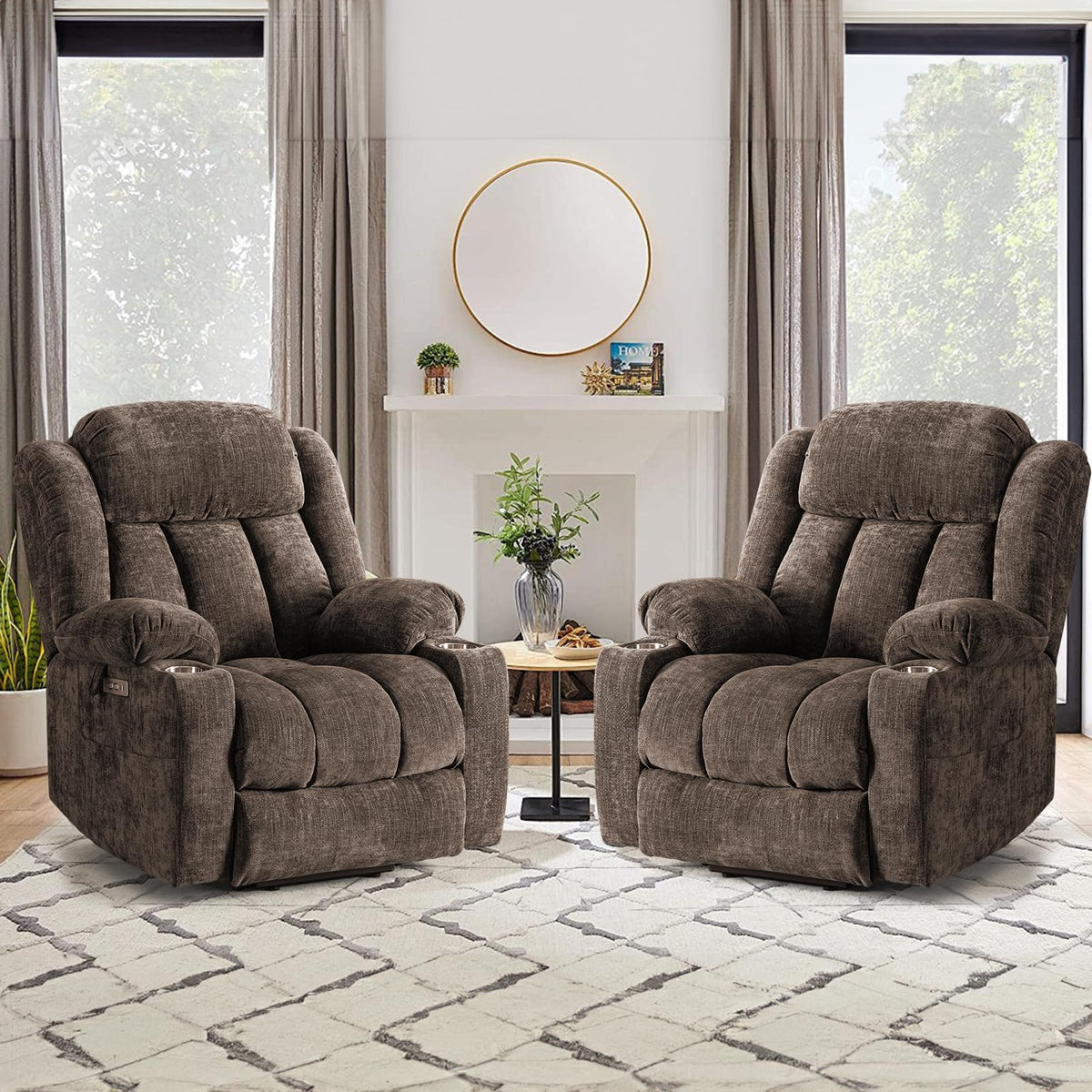 Abcasa Large Power Lift Chairs Recliners For Elderly Set Of 2 With Heated And Massage, Upgraded Chenille Lift Chairs Recliners,