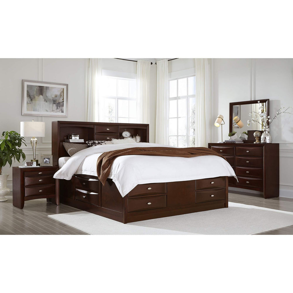 HomeRoots Solid Wood Queen Merlot Eight Drawers Bed