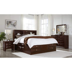 HomeRoots Solid Wood Queen Merlot Eight Drawers Bed