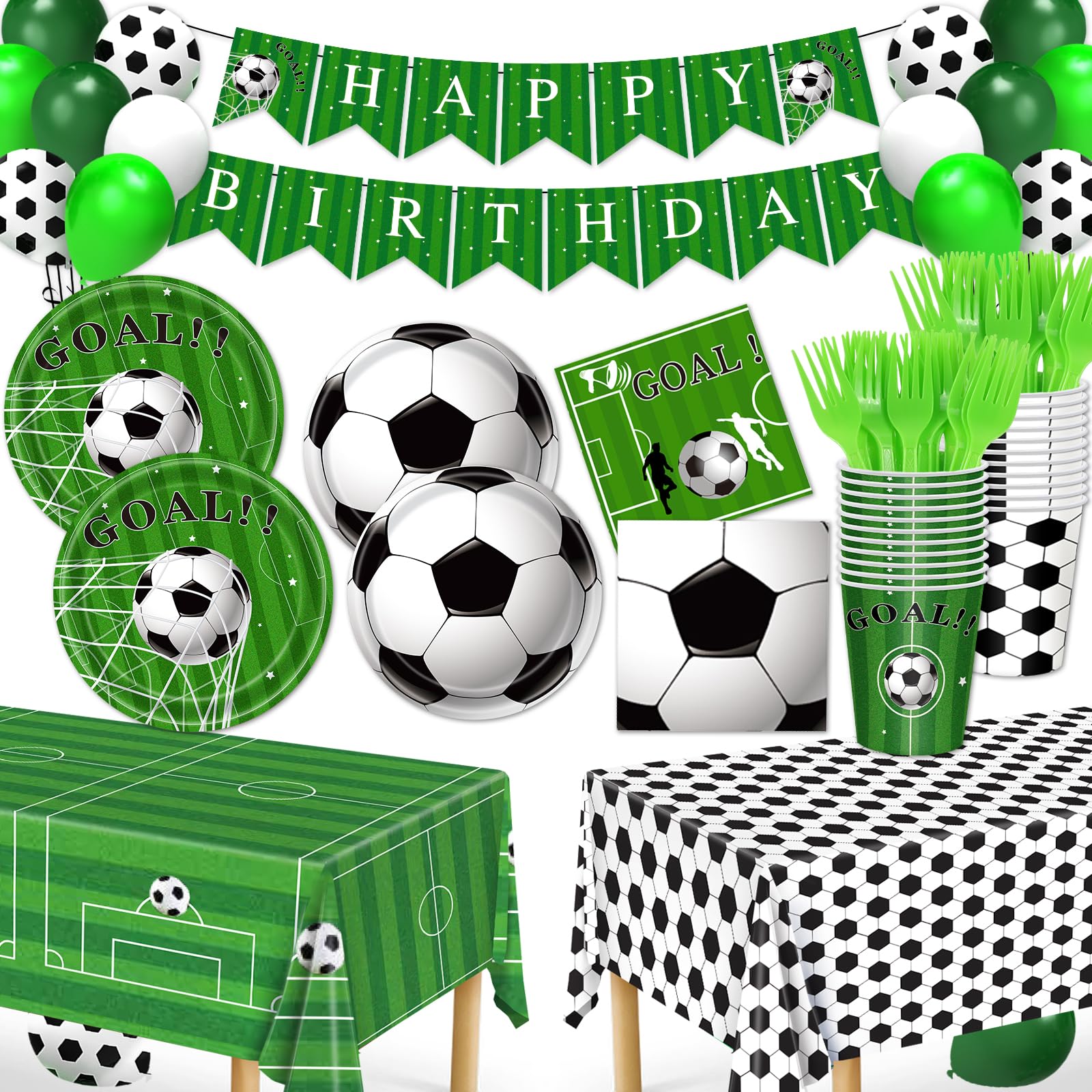 Soccer Party Decorations, 143Pcs Soccer Birthday Party Supplies-Serves 24 with Soccer Plates and Napkins Tablecloth and Birthday