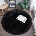 Faux Fur Rug for Bedroom, Black Fluffy Round Rug for Kids Room, Small Furry Circle Rugs 3X3, Soft Shag Circular Rug for Nursery,