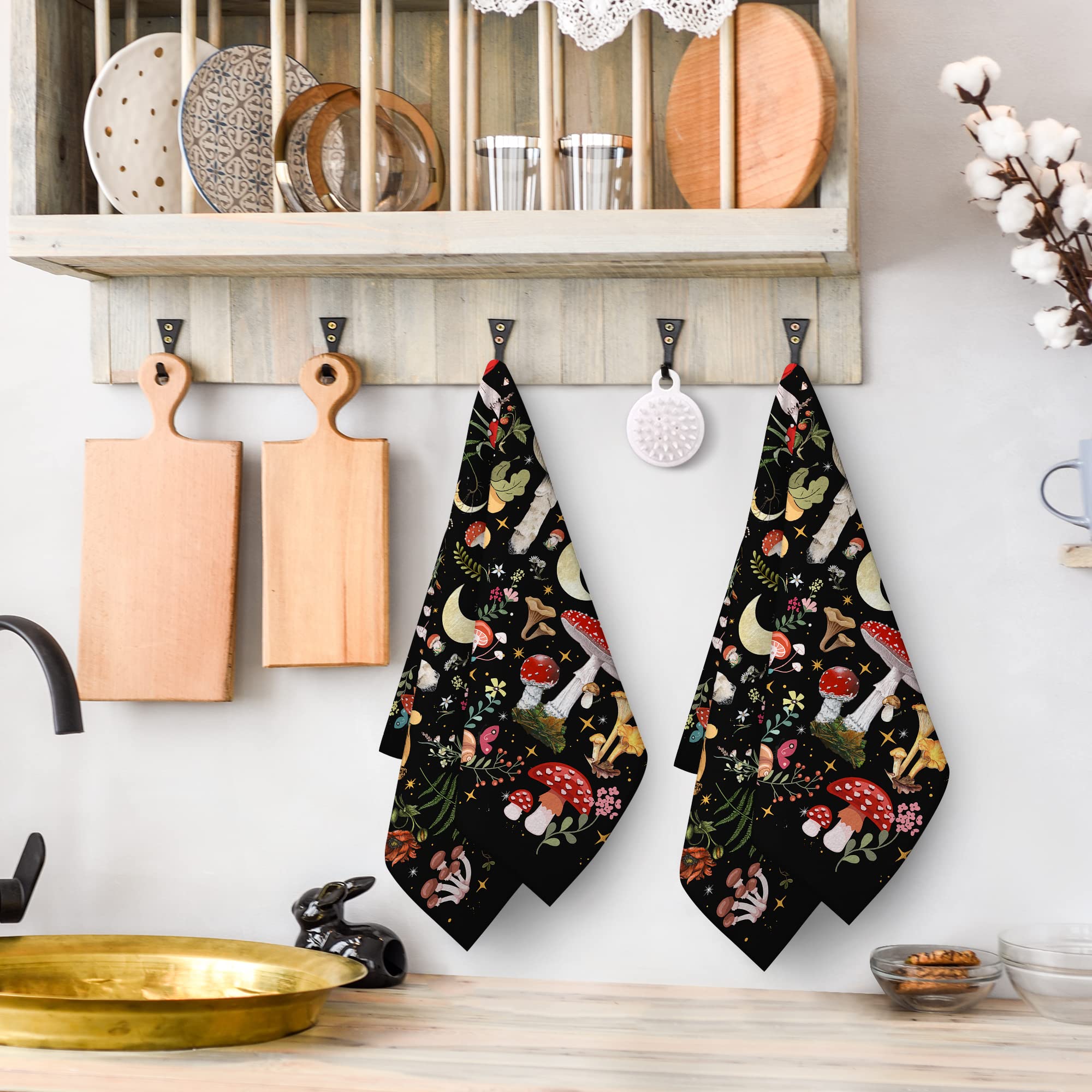 Bapcoku Kitchen Towels Decorative Set Absorbent Dish Towels For Kitchen Farmhouse Home Decor (Mushroom Moth, 16X24 Inch)