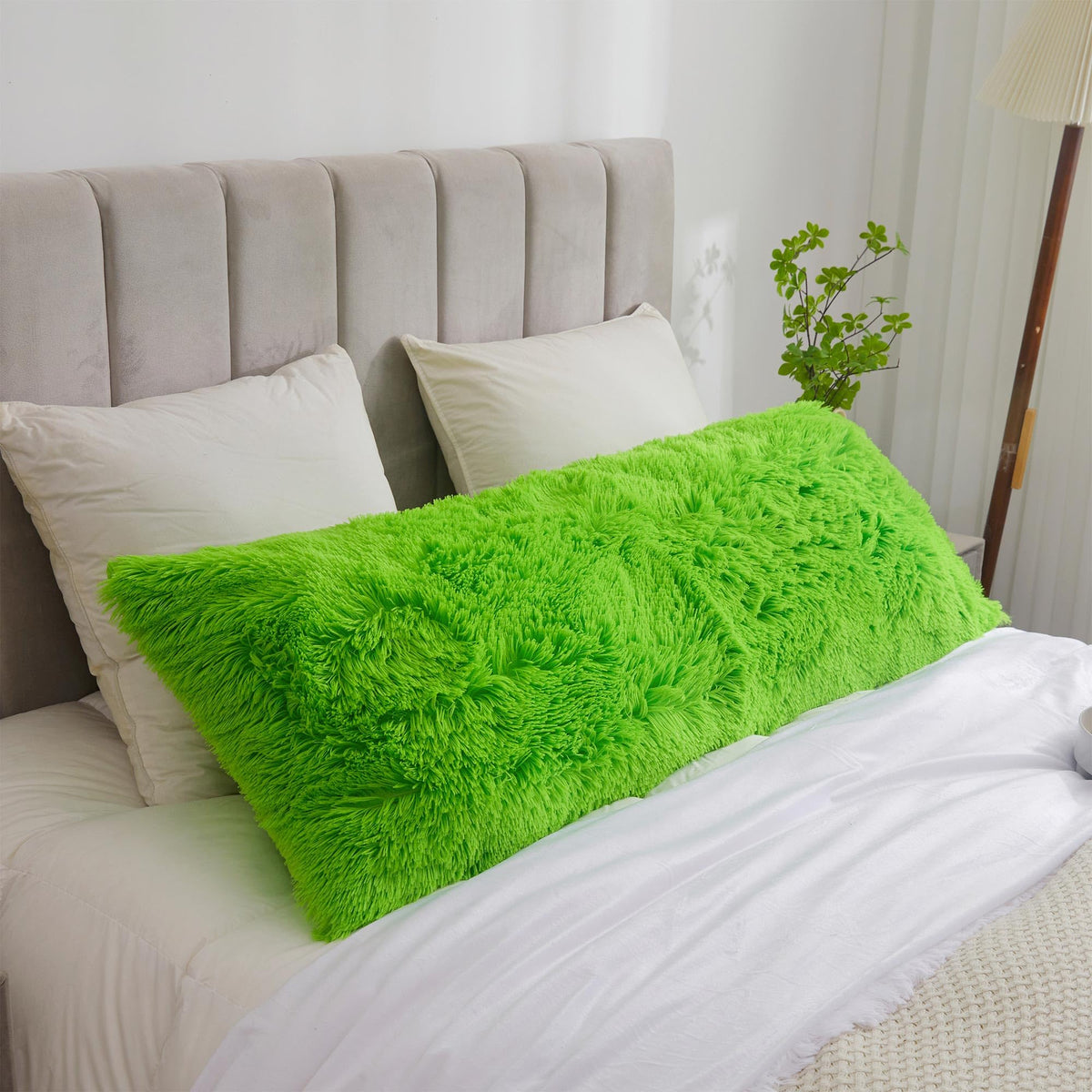 Liferevo Green Fluffy Body Pillow Cover,Luxury Faux Fur Body Pillow Case 20'X54',Rectangular Pillowshams For Bed,Christmas Lon