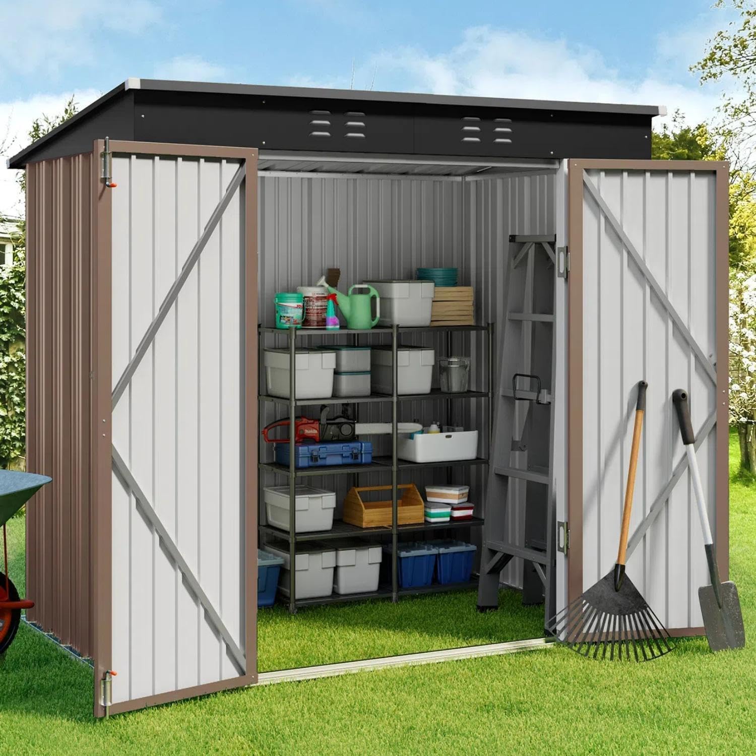 Gizoon 6' X 4' Outdoor Storage Shed With Double Lockable Doors, Anti-Corrosion Metal Garden Shed, Waterproof Shed Outdoor Storag