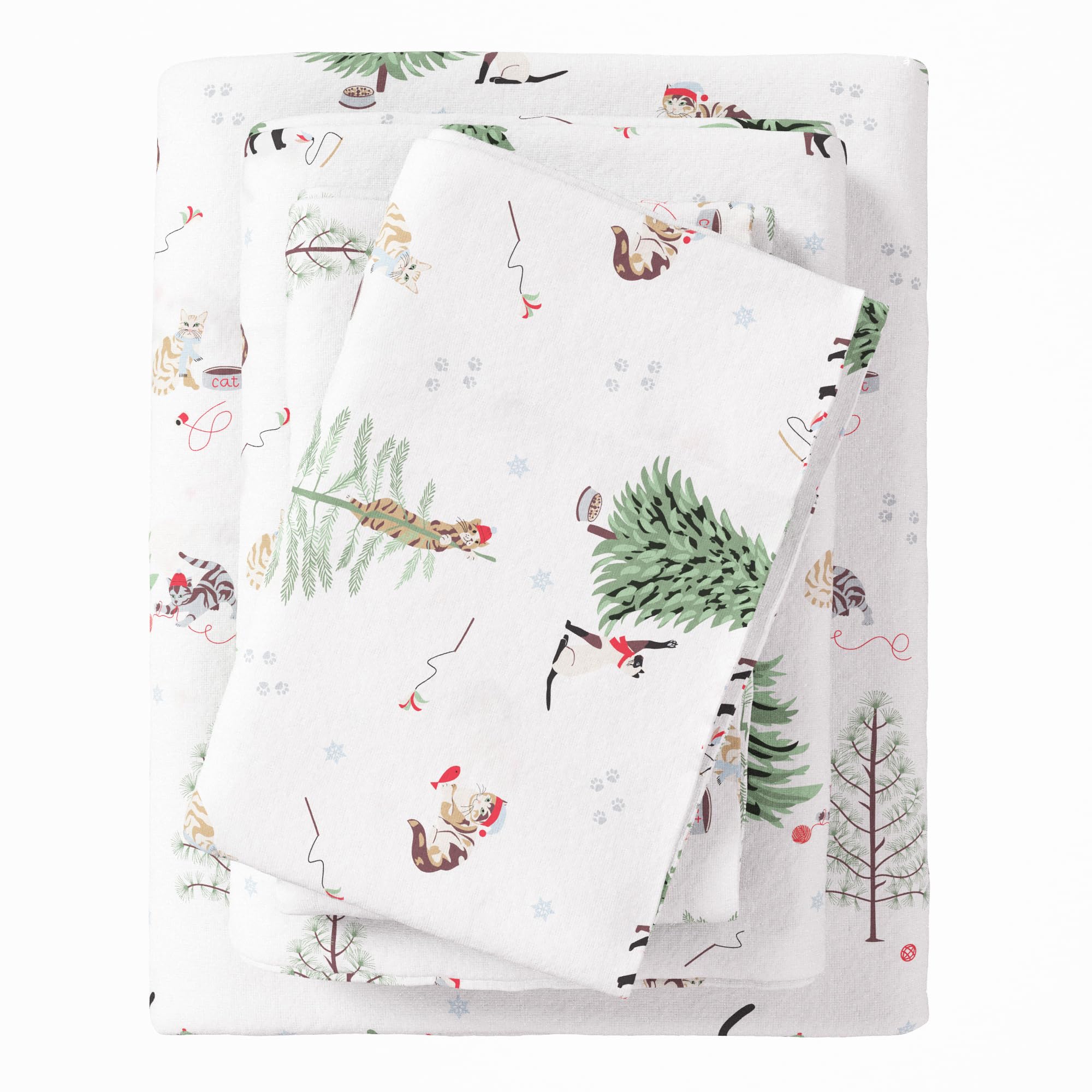 Great Bay Home Christmas Flannel Sheet Set Full Size - 100% Turkish Cotton, Double-Brushed, Winter Bed Sheets - Ultra-Soft, Cozy
