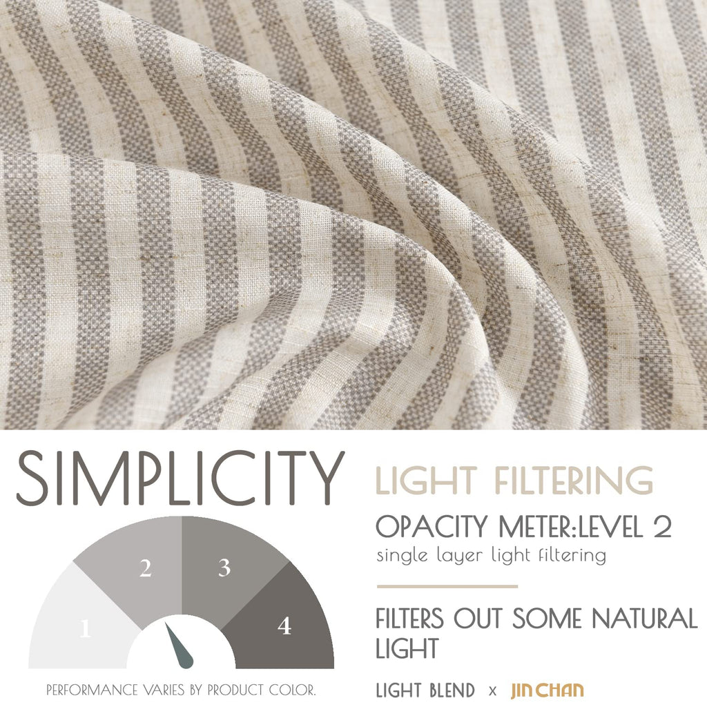 Jinchan Kitchen Curtains Linen Striped Tier Curtains 24 Inch Length Ticking Stripe Cafe Curtains Pinstripe Farmhouse Small Window Curtains Tab Top For Living Room Bathroom Rv 2 Panels Grey On Beige