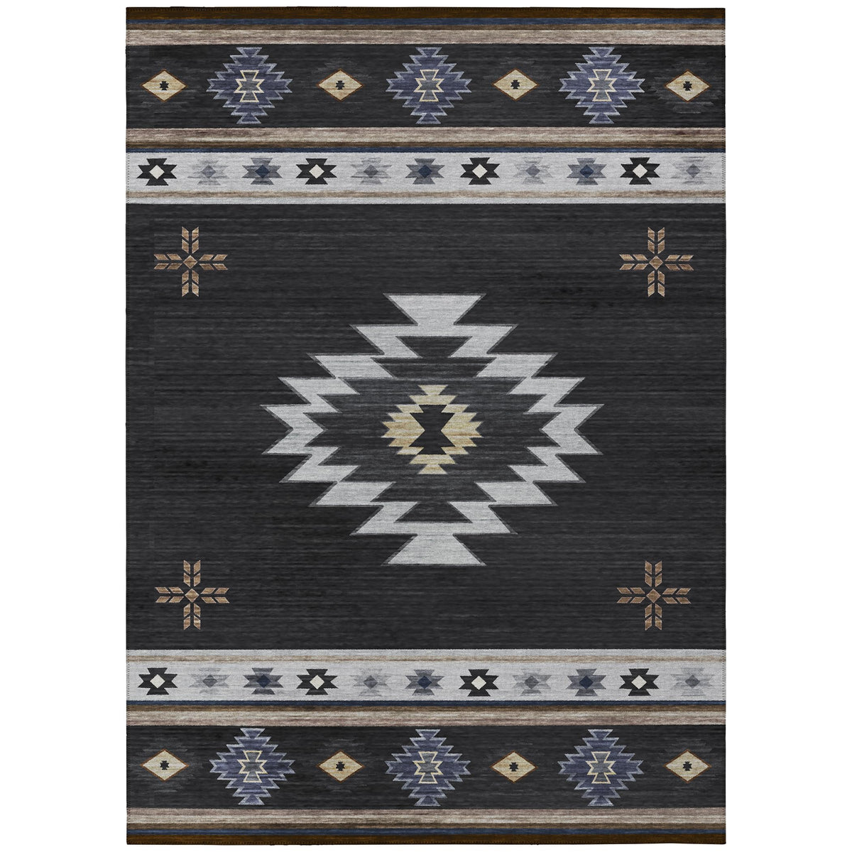 Addison Rugs Sonora Aso34 Black 5' X 7'6&quot; Indoor Outdoor Area Rug, Easy Clean, Machine Washable, Non Shedding, Bedroom, Living Room, Dining Room, Kitchen, Patio Rug