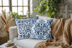 M-Qizi Blue Throw Pillow Covers - Linen Blue Pillow Covers 18X18 Set Of 2, Decorative Blue And White Pillow Covers, Chinoiserie