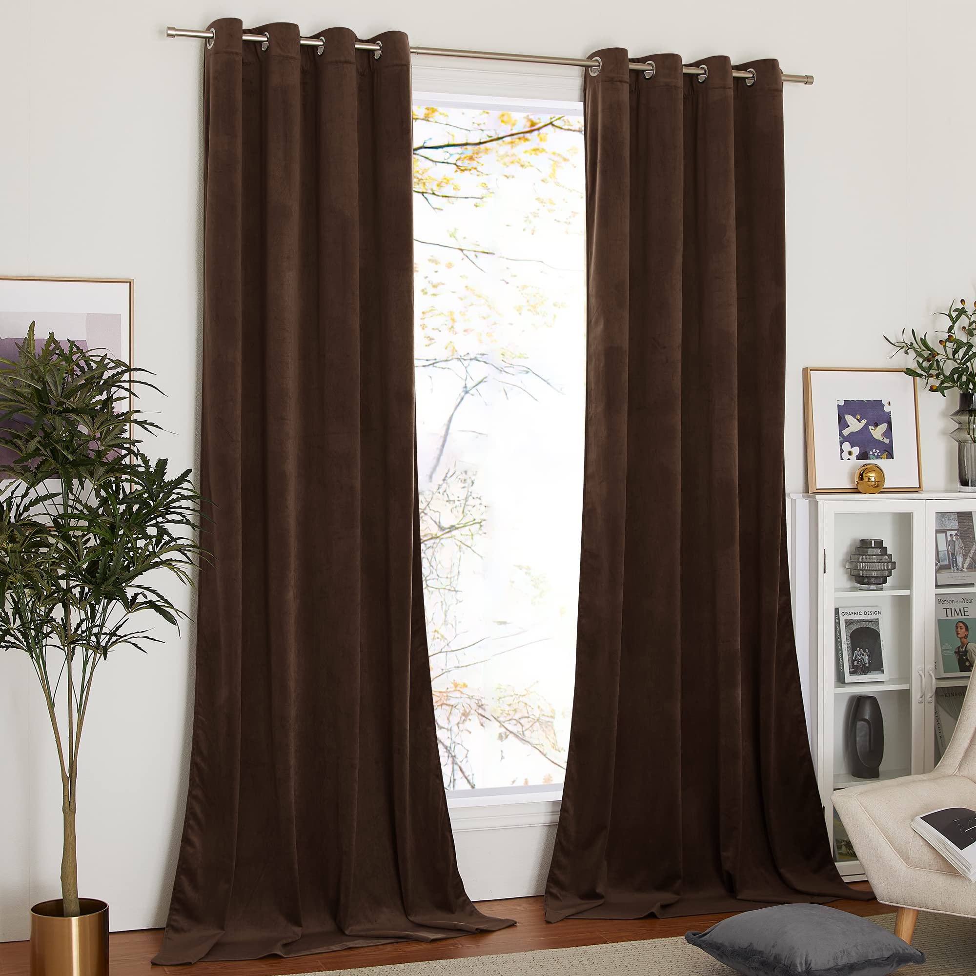 Nicetown Velvet Curtains 120 Inches Long, Thermal Insulated Velvet Curtains, Farmhouse Extra Long Sound Reducing Heavy Matt Soli