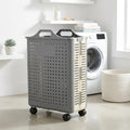 Homzify Foldable Laundry Basket with Wheels, Kids Storage Organizer (1, Grey)
