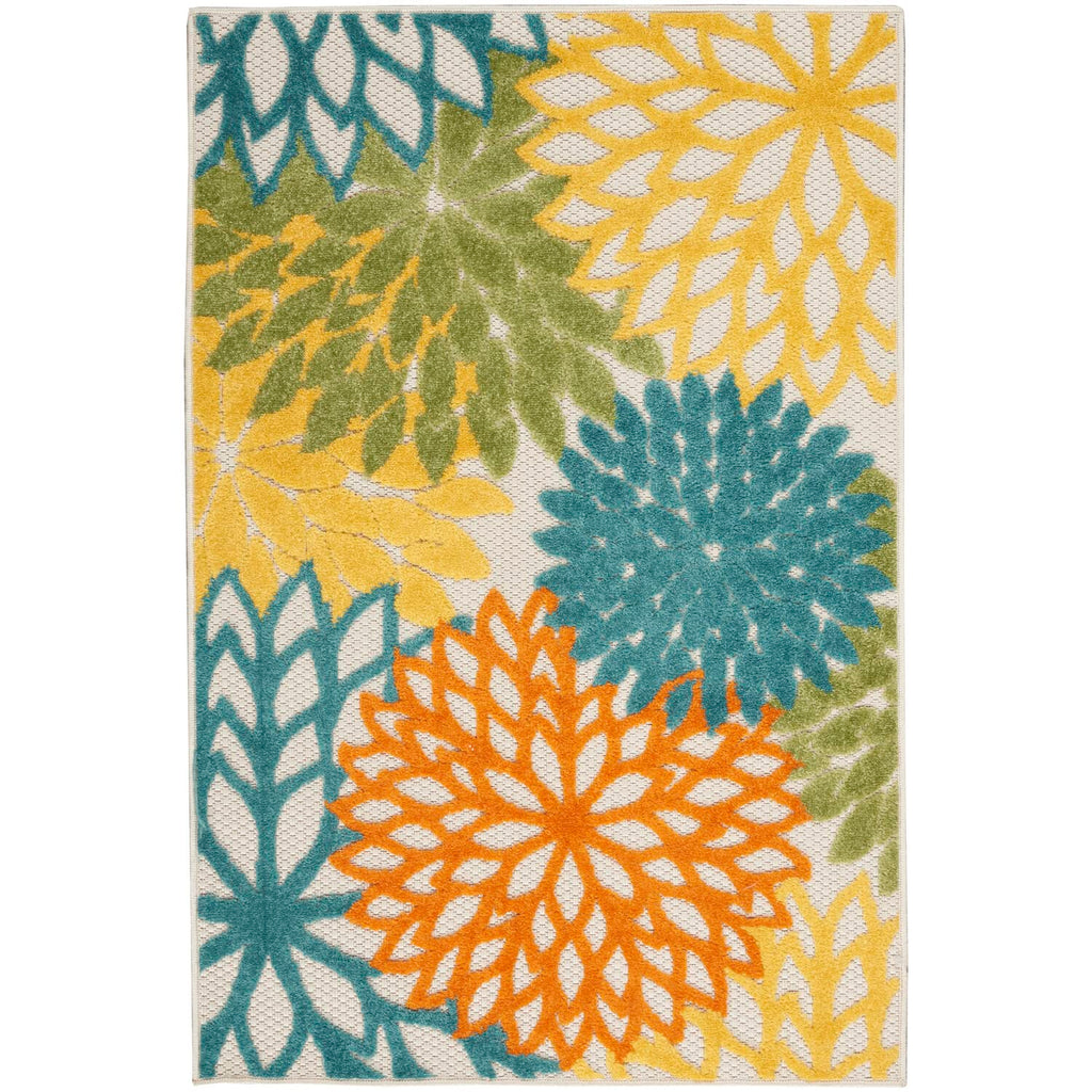 Nourison Aloha Indoor/Outdoor Turquoise/Multicolor 3' X 5' Area Rug, Easy Cleaning, Non Shedding, Bed Room, Living Room, Dining Room, Deck, Backyard, Patio (3X5)