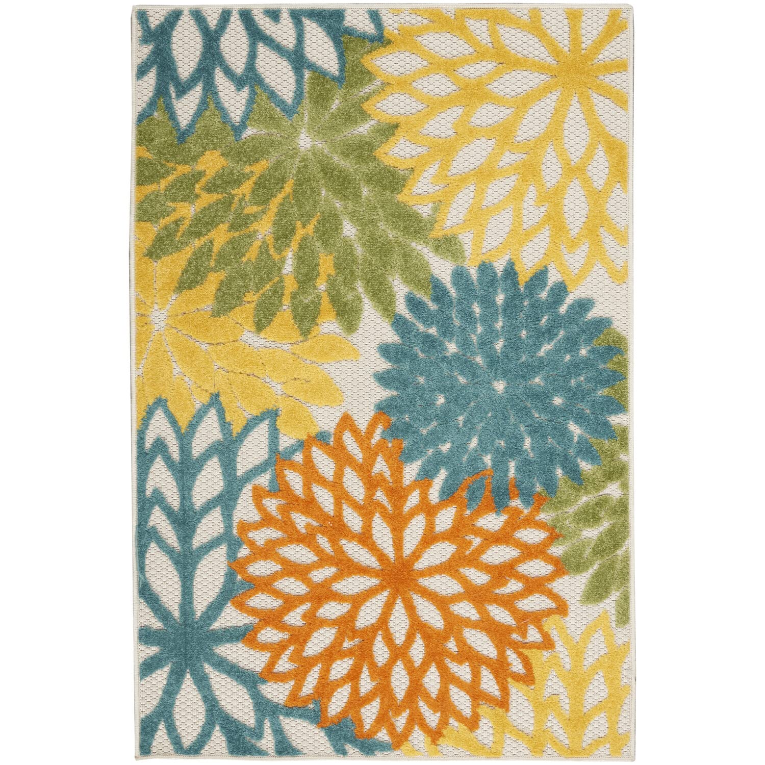 Nourison Aloha Indoor/Outdoor Turquoise/Multicolor 3' X 5' Area Rug, Easy Cleaning, Non Shedding, Bed Room, Living Room, Dining Room, Deck, Backyard, Patio (3X5)