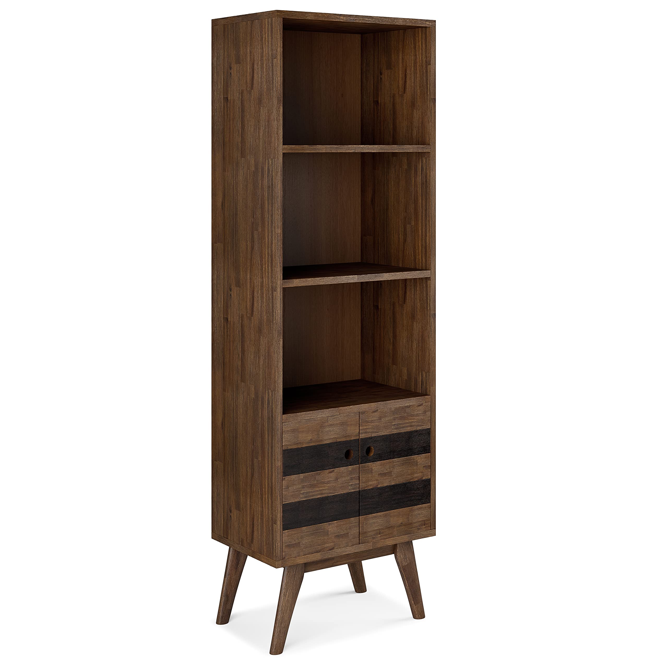 SIMPLIHOME Clarkson Bookcase - 70 inch Tall Solid Acacia Wood Storage Bookshelf in Rustic Natural Aged Brown, Contemporary Stora