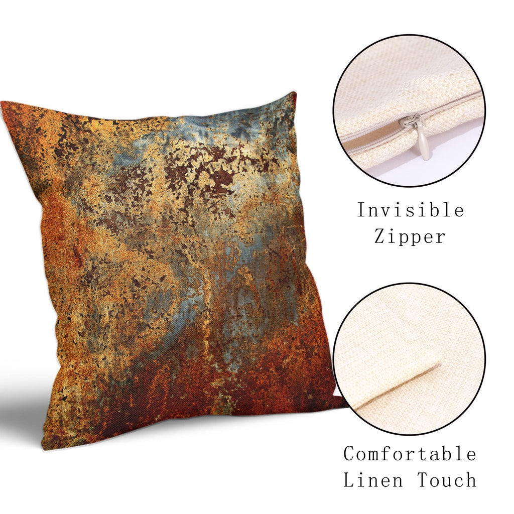 Brown Rust Metal Pillow Covers 18X18 In Gold Rusty Cinnamon Copper Bronze Metallic Pillow Cases Orange Teal Rustic Throw Pillows
