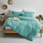 Mildly Super Soft Duvet Cover - 100% Washed Microfiber Turquoise Comforter Cover Set 3 Pieces With Zipper Closure & Corner Ties