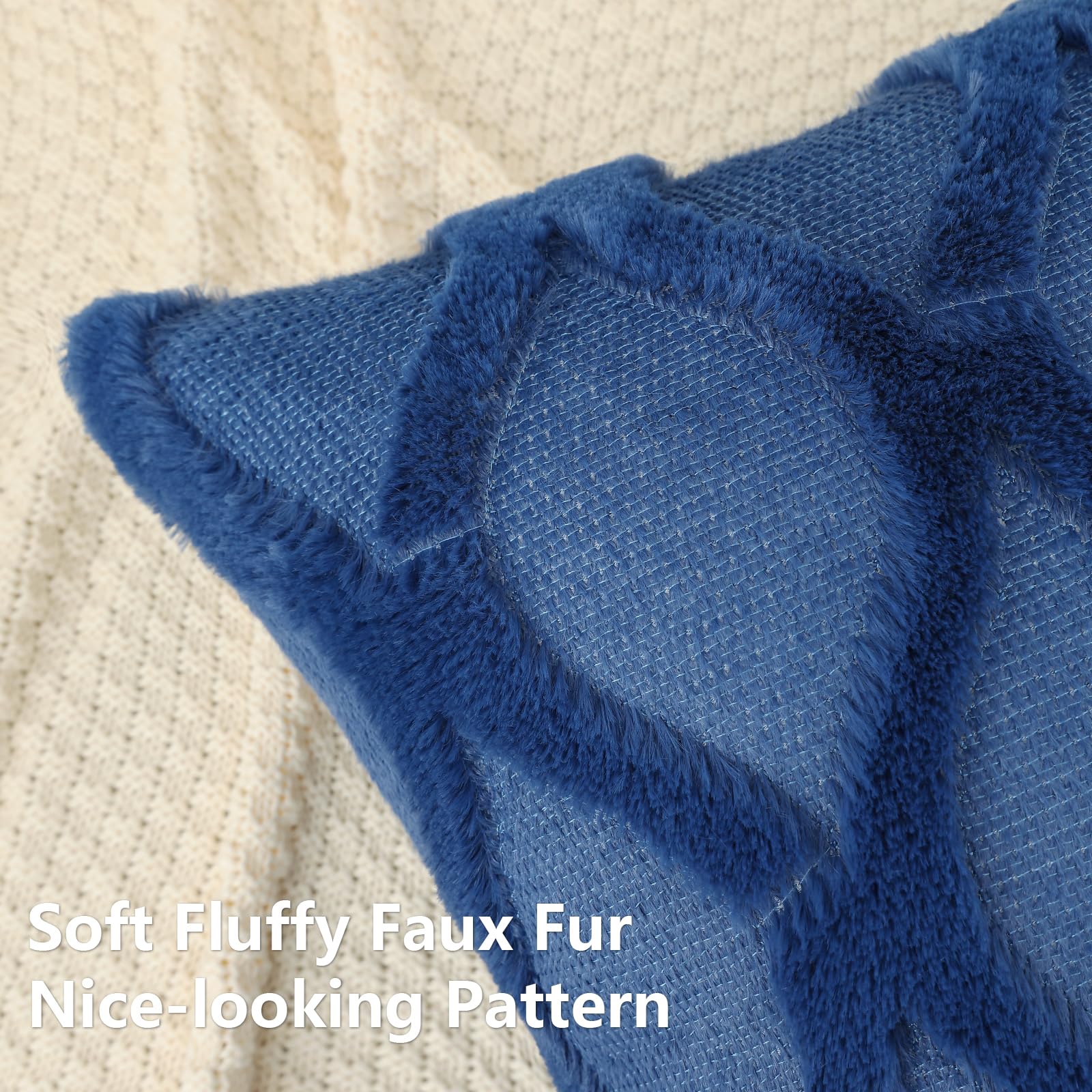 Decoruhome Throw Pillow Covers 24X24 Inch Set Of 2, Soft Plush Faux Fur Wool Dark Blue Couch Pillow Covers, Decorative Pillow Cases For Bed Sofa Living Room Home Decor