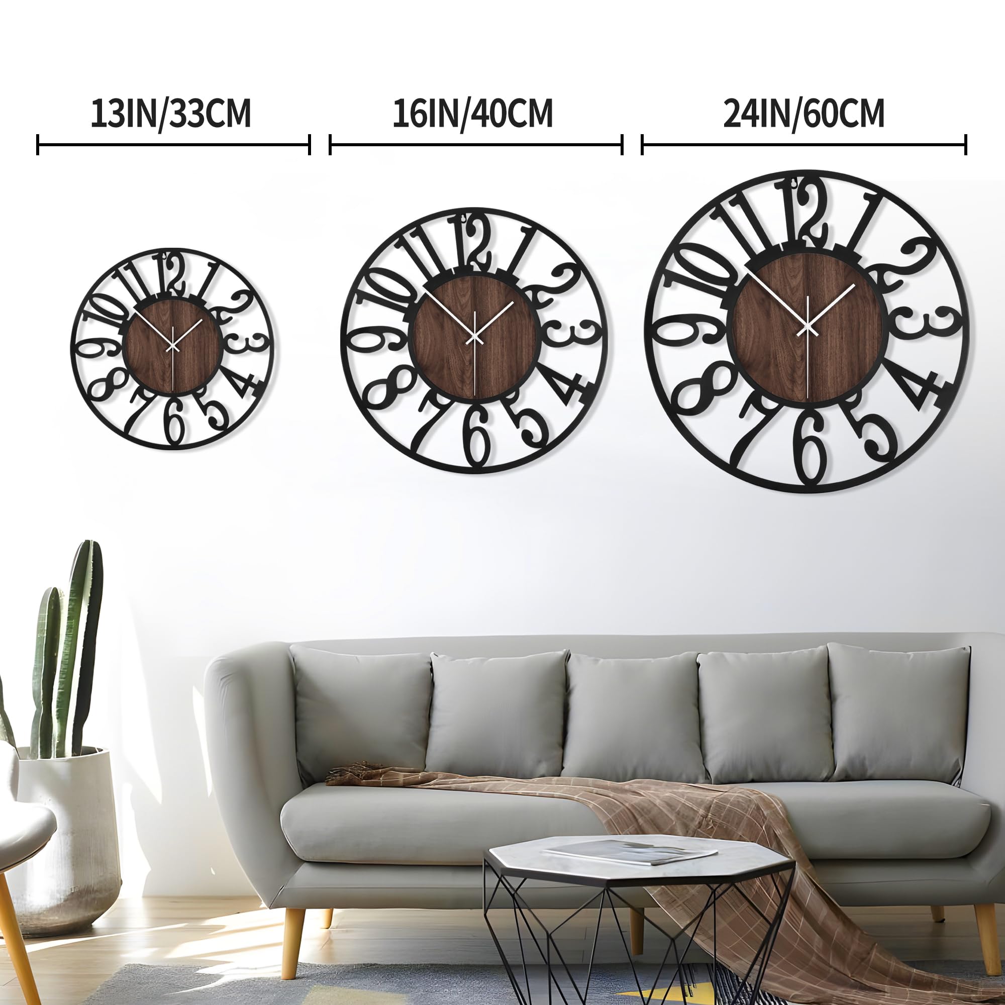 Leike Large Wall Clocks,Silent,Non Ticking,Battery Operated Small Vintage Round Modern Wood Wall Clock For Living Room, Bedroom,