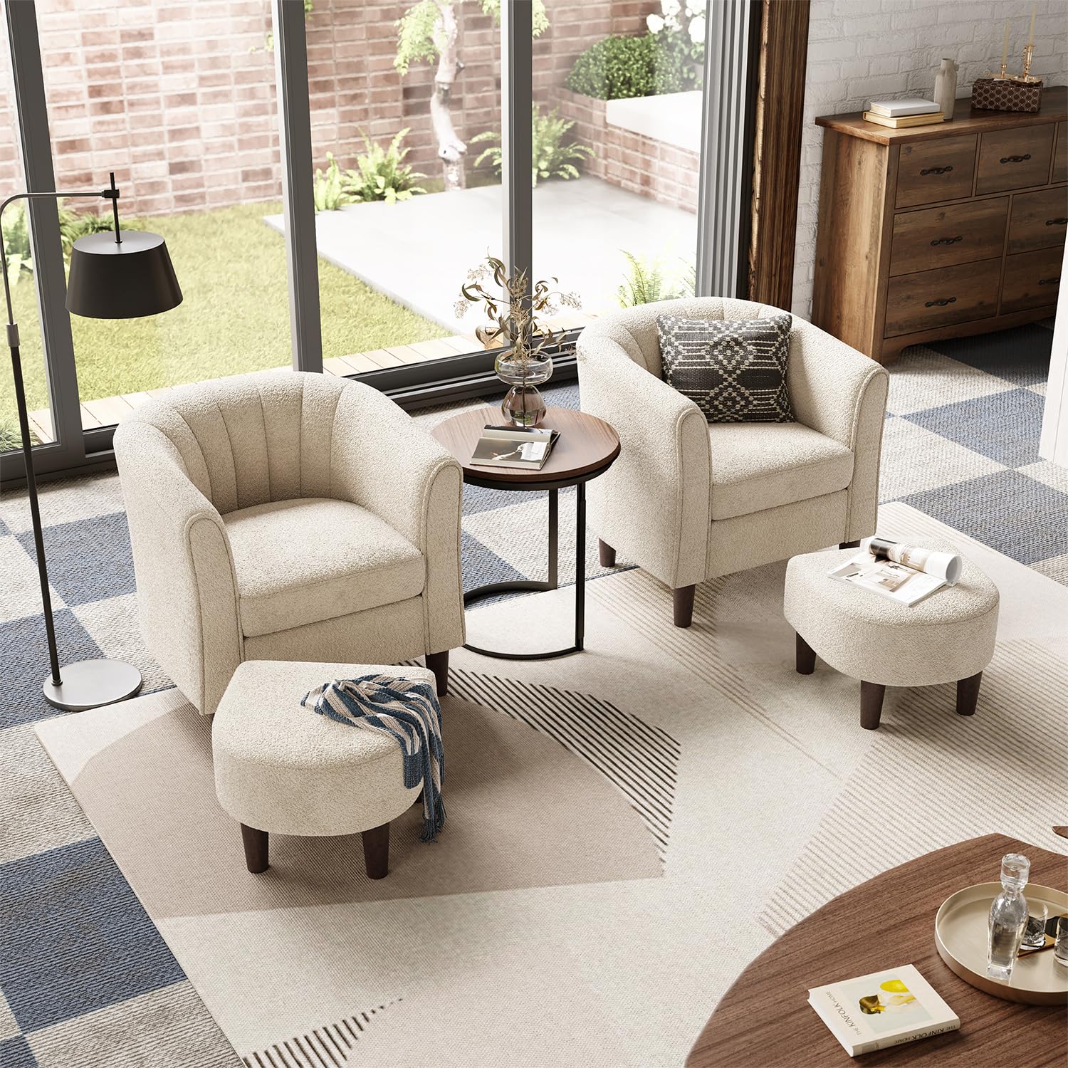 Linsy Accent Chair Set Of 2, Velvet Barrel Chair With Ottoman, Modern Comfy Small Armchair For Living Room Bedroom Kids Room Off