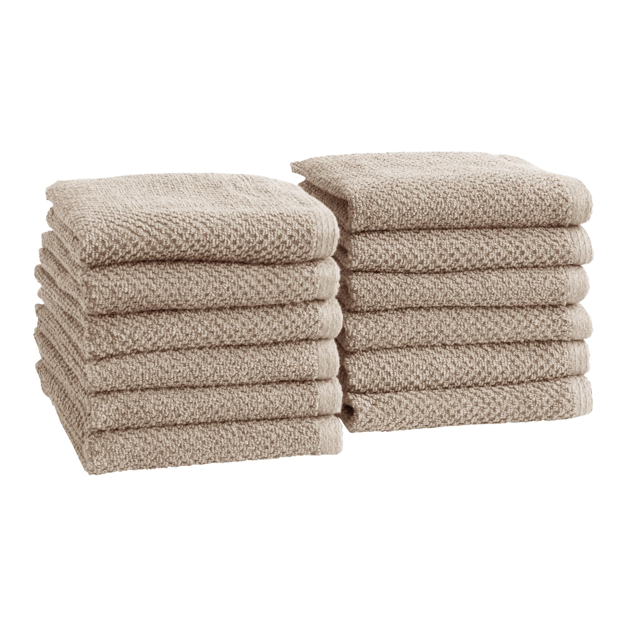 Great Bay Home Taupe Washcloth- 100% Cotton 12-Pack 13x13 Wash Cloth - Absorbent, Quick-Drying, Durable Face Towels for Bathroom