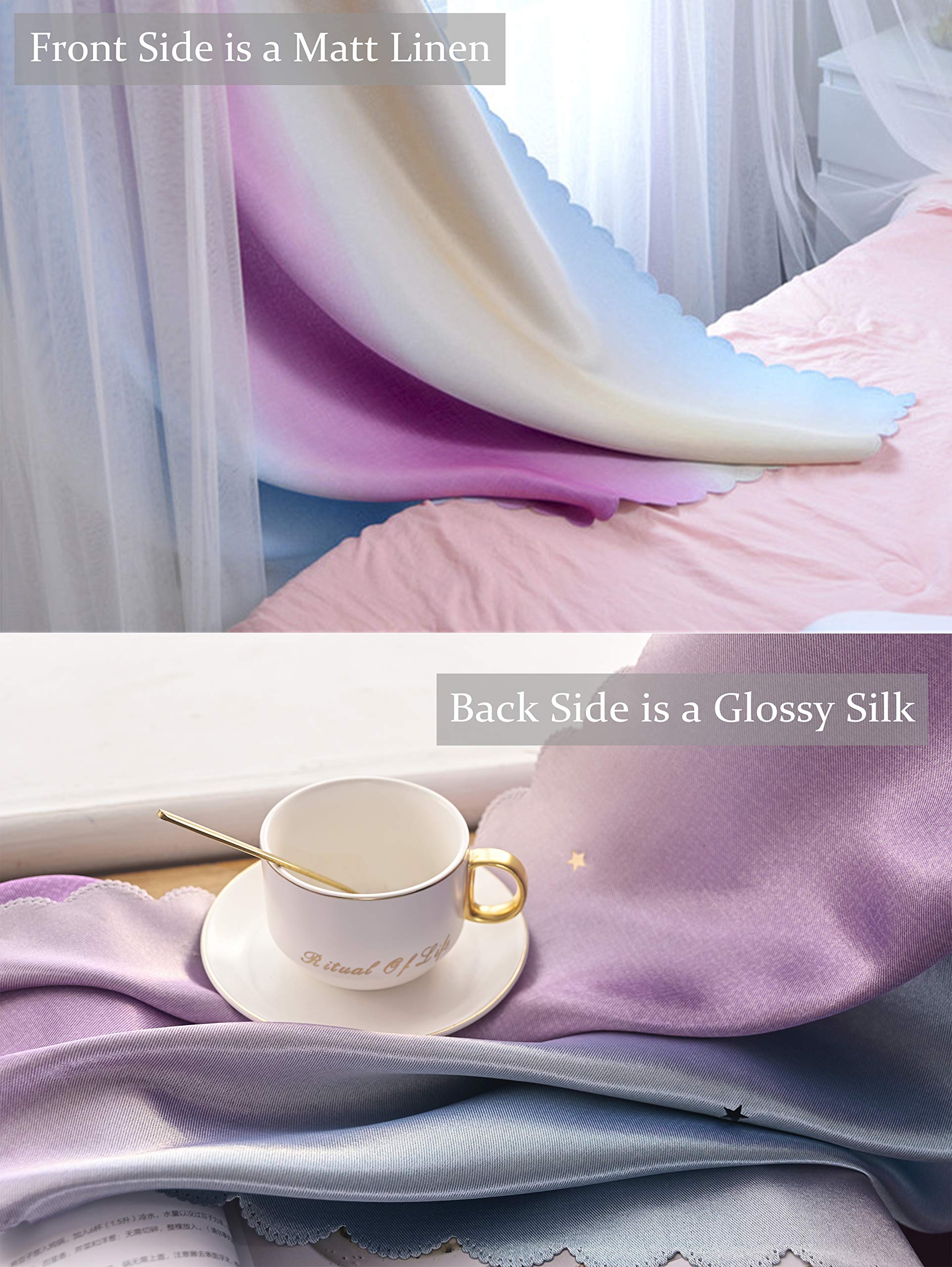 Yancorp Curtains For Girls Bedroom Kids Curtain Hollow-Out Star Window Drapes Curtain 84 Inches Length Room Darkening Grommet 2 Layers,1 Panel (Pink Blue, W52 X L84)