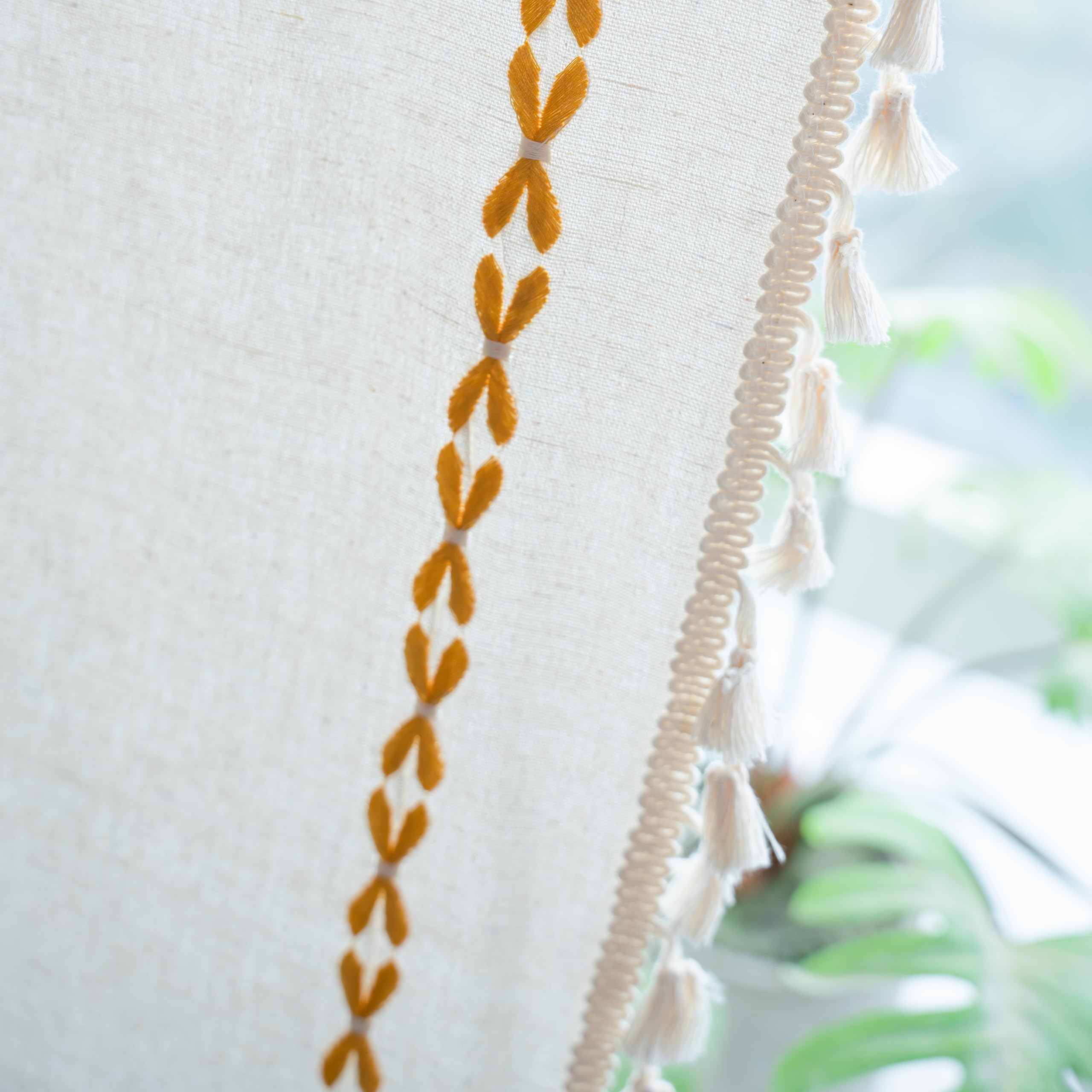 Sutuo Home Boho Curtains For Bedroom Living Room 108 Inches Long,Semi Blackout Farmhouse Tassels Vintage Bohemian Embroidery Drape, Rod Pocket 1 Panel 52' W X 108' L, White And Gold