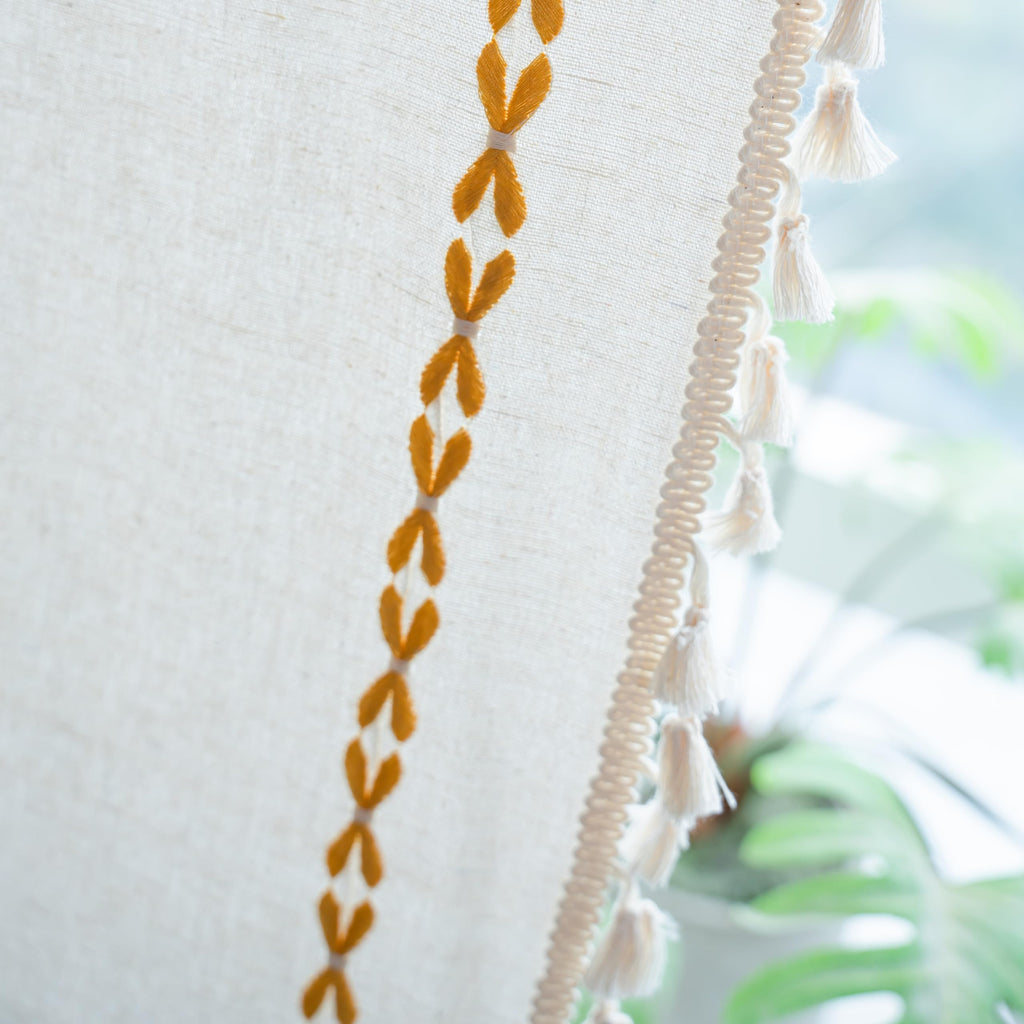 Sutuo Home Boho Curtains For Living Room Bedroom, Semi Blackout Farmhouse Vintage Shabby Chic Tassels Window Treatment Bohemian Embroidery Drape, Rod Pocket 1 Panel 52' W X 96' L, White And Gold