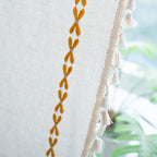 Sutuo Home Boho Curtains For Living Room Bedroom, Semi Blackout Farmhouse Vintage Shabby Chic Tassels Window Treatment Bohemian Embroidery Drape, Rod Pocket 1 Panel 52' W X 96' L, White And Gold