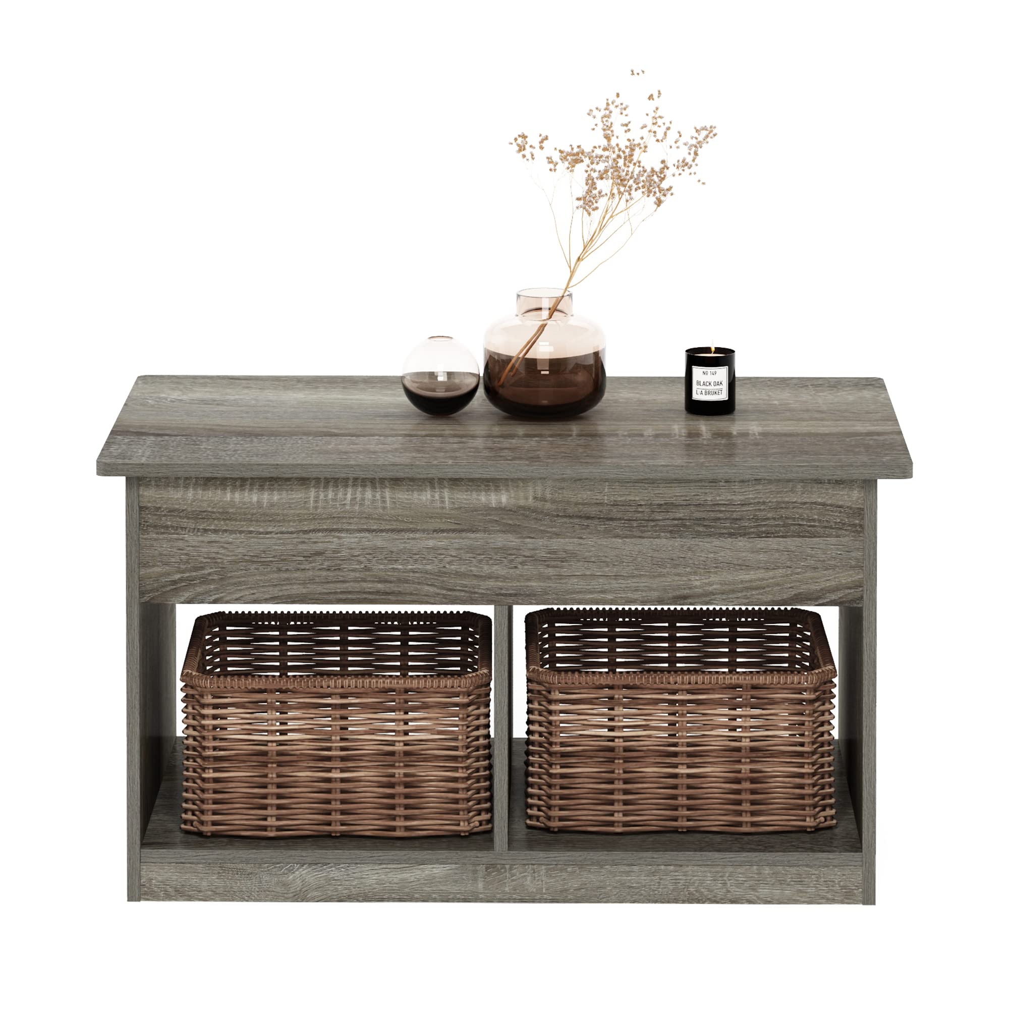 Furinno Jensen Living Room Lift Top Coffee Table with Hidden Compartment, French Oak Grey