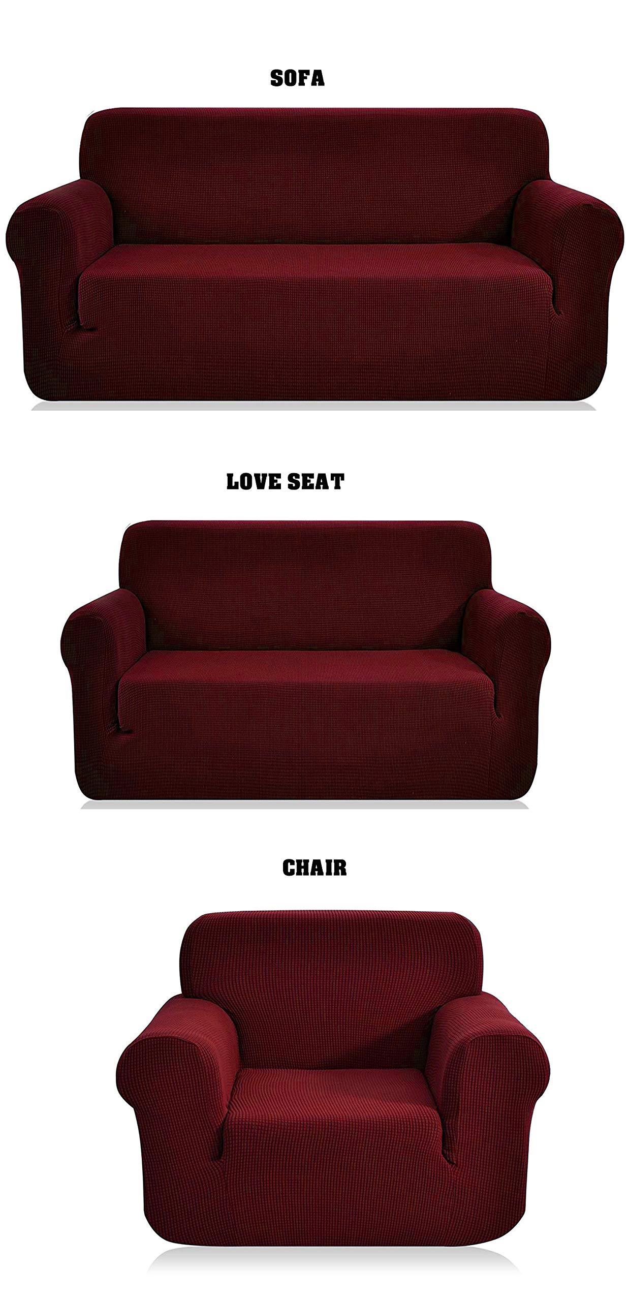 Fancy Linen Sure Fit Stretch Sterling Sofa Love Seat and Chair Slipcover Solid New # Stella (3pc, Burgundy)