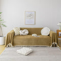 VClife XL Couch Cover Simple Mustard Yellow Sofa Cover with Ball Tassel Fringe Breathable Pet Friendly Chenille Sofa Slipcover f
