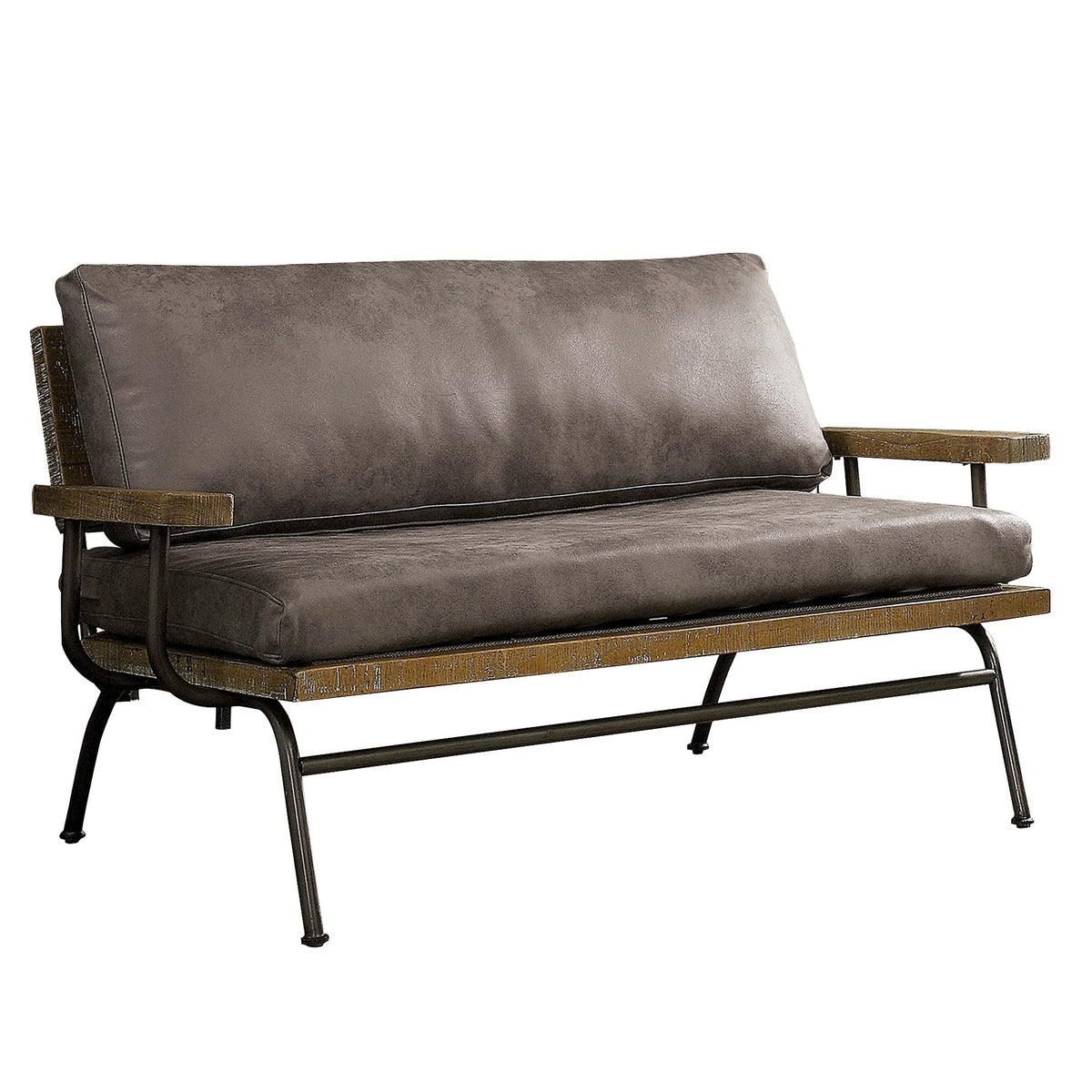 Benjara 57.25 Inches Upholstered Loveseat With Metal Legs, Brown