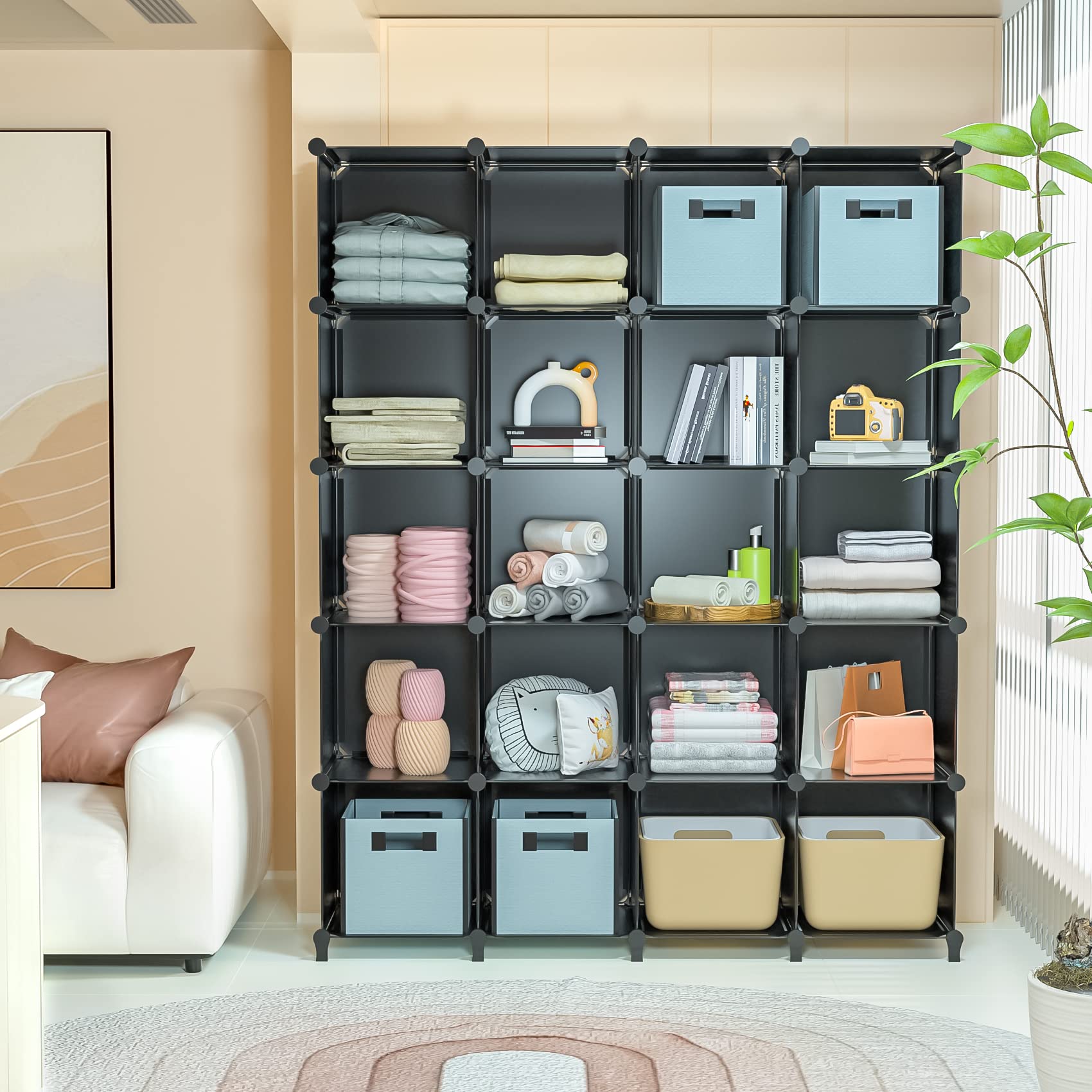 Neprock Cube Shelves, 12 Cubby Storage Organizer,Diy Closet Organizers And Storage Shelves For Bedroom,Stackable Closet Shelves For Clothing Storage,Book Shelf, Toy Organizers And Storage, Black