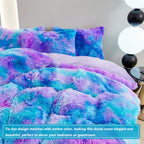 Sucses Blue Purple Fluffy Twin Bedding Sets For Girls 3Pcs Faux Fur Plush Shaggy Kids Duvet Cover Set Twin Size Tie Dye Velvet F