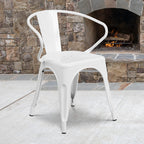 Flash Furniture Luna Commercial Grade White Metal Indoor-Outdoor Chair with Arms