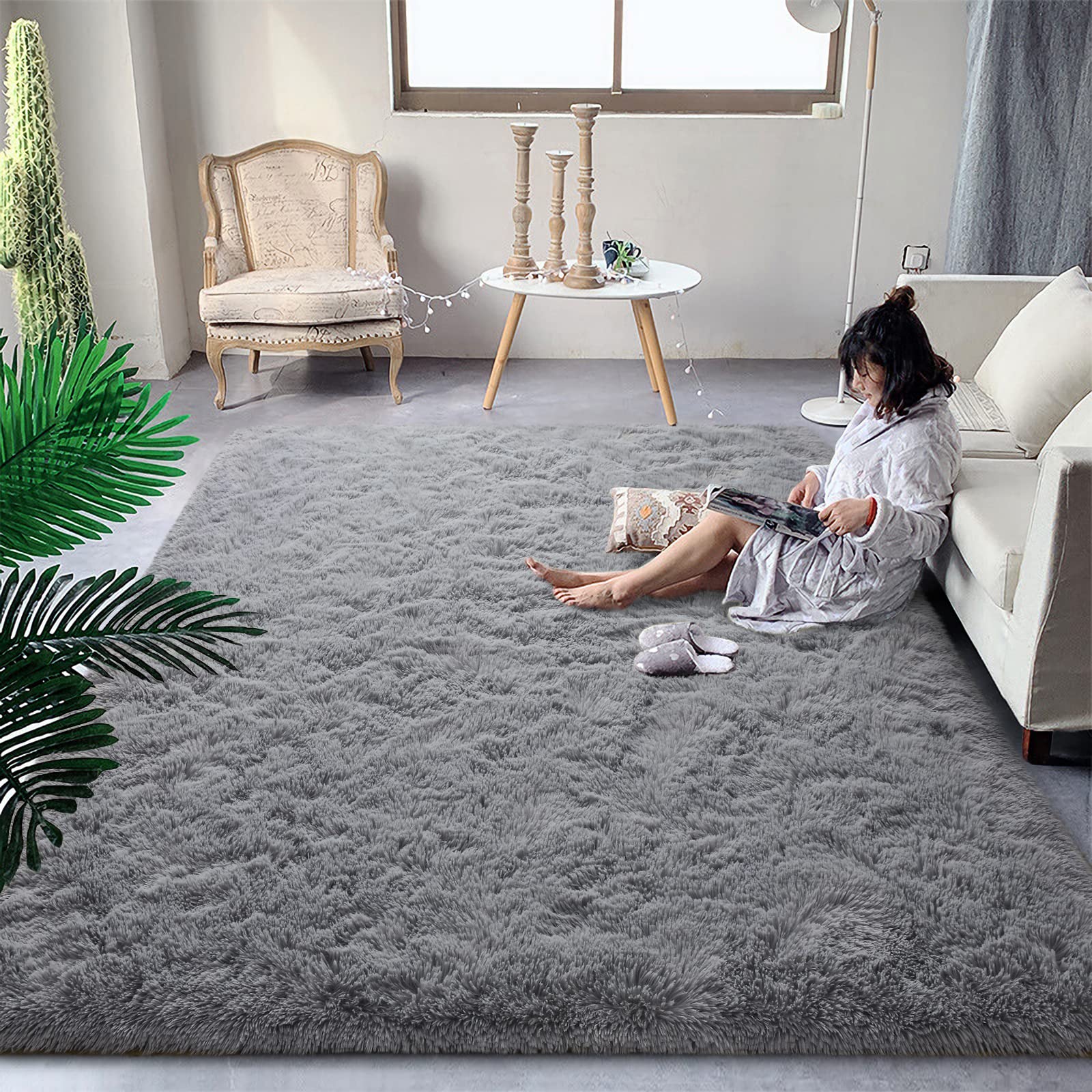 DweIke Super Soft Shaggy Rugs Fluffy Carpets, 5x8 ft, Grey Area Rug for Living Room Bedroom Girls Kids Room Nursery Home Decor, 